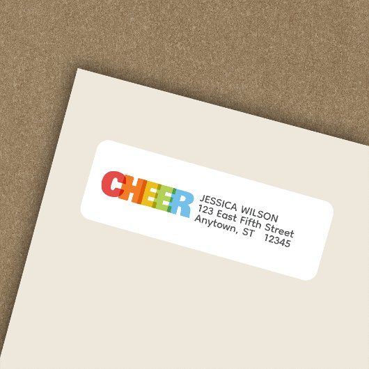 Kleurrijke overlappende CHEER Holiday Retouradres Etiket