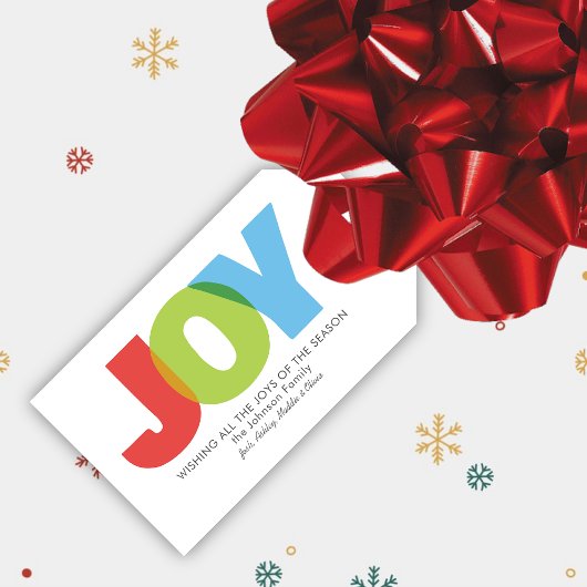 Kleurrijke overlappende JOY Christmas Wish Cadeaulabel