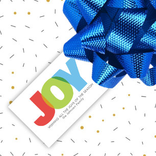 Kleurrijke overlappende JOY Christmas Wish Cadeaulabel