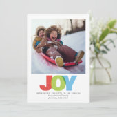 Kleurrijke Overlappende JOY Kerstwens Foto Feestdagenkaart (Staand voorkant)