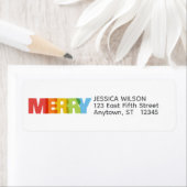 Kleurrijke overlappende MERRY Holiday Retouradres Etiket (Insitu)