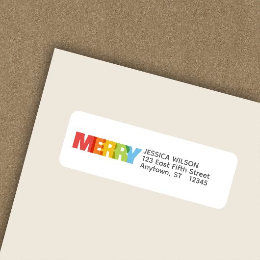 Kleurrijke overlappende MERRY Holiday Retouradres Etiket