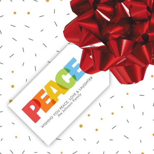 Kleurrijke overlappende Peace Christmas Wish Cadeaulabel