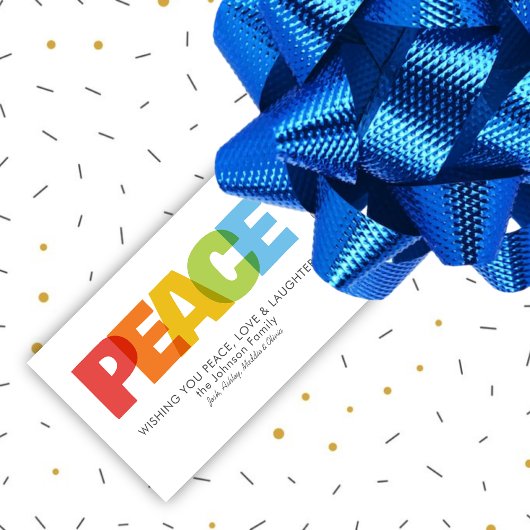 Kleurrijke overlappende Peace Christmas Wish Cadeaulabel