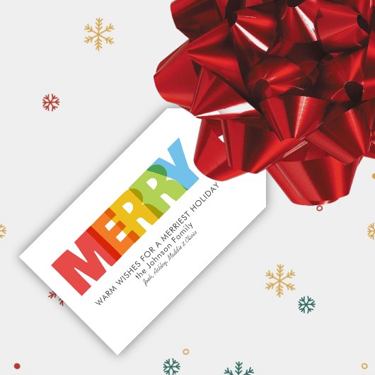 Kleurrijke overlappende vrolijke kerstwens cadeaulabel