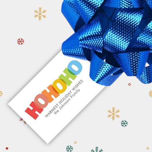Kleurrijke Overlapping HO HO HO Kerst Wens Cadeaulabel