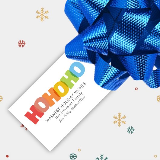 Kleurrijke Overlapping HO HO HO Kerst Wens Cadeaulabel