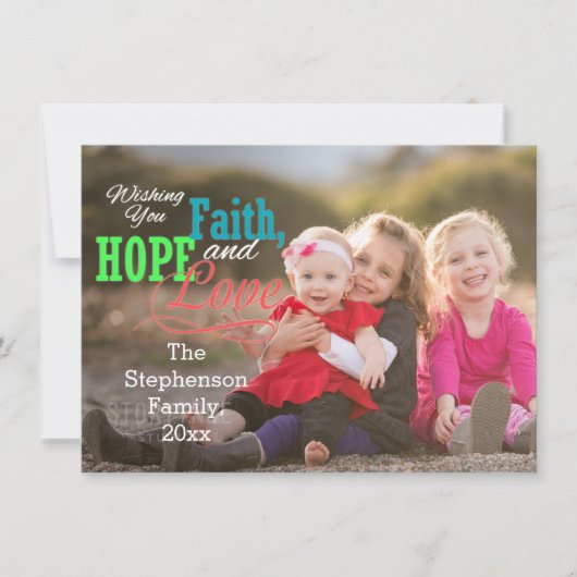 Kleurrijke Overlay Faith Hope Love Foto Kerstmis Feestdagenkaart (Voorkant)
