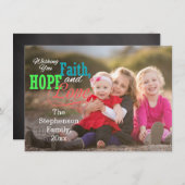 Kleurrijke Overlay Faith Hope Love Foto Kerstmis Feestdagenkaart (Voorkant / Achterkant)