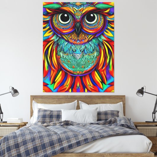 Kleurrijke Owl Canvas afdrukken (Insitu (Slaapkamer))