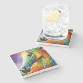 Kleurrijke paard unieke kunst stenen onderzetter (Zijkant)