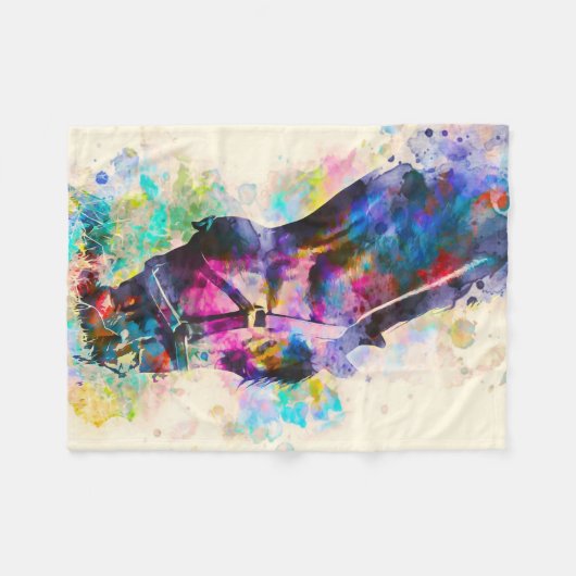 Kleurrijke Paard Waterverf Art Print Gift Lovers Fleece Deken (Voorkant (Horizontaal))