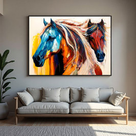 Kleurrijke Paarden Levendig Kunst Canvas Afdruk