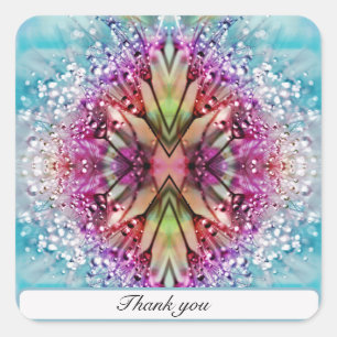 Kleurrijke paardenbloem bedekt met dauwdruppels vierkante sticker