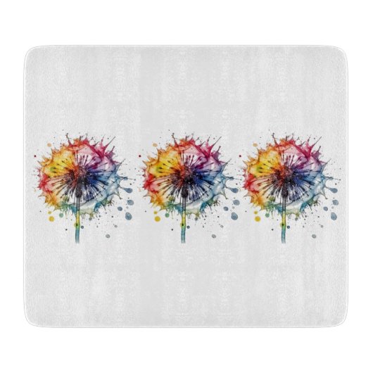 Kleurrijke paardenbloem in waterverf snijplank (Voorkant)