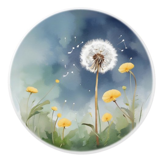 Kleurrijke paardenbloem Waterverf kunst Keramische Knop (Voorkant)