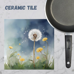 Kleurrijke paardenbloem Waterverf kunst Tegeltje