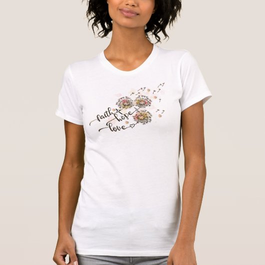 Kleurrijke paardenbloemen Christelijk Faith Hope L T-shirt (Voorkant)
