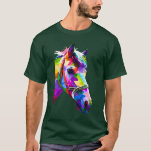 Kleurrijke paardenkop in geometrisch patroon pop k t-shirt