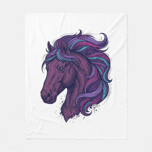 Kleurrijke paardenkop kunst shirt met vintage grav fleece deken