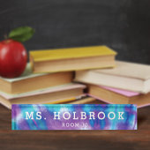 Kleurrijke Paarse Blauwe Tie Dye Teacher's Naambordje