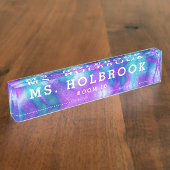 Kleurrijke Paarse Blauwe Tie Dye Teacher's Naambordje (Zijkant)