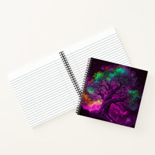 Kleurrijke Paarse Boom Sterren Universum Kunstwerk Notitieboek