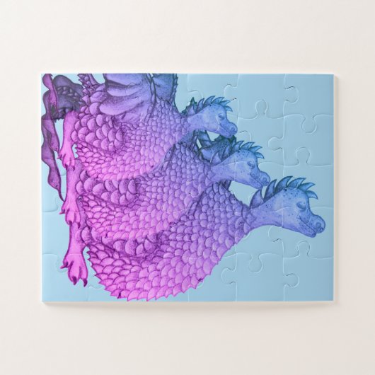 kleurrijke paarse draken mythische wezens schattig legpuzzel (Horizontaal)