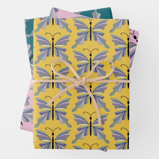 Kleurrijke paarse en blauwe vlinder inpakpapier vel (In situ)