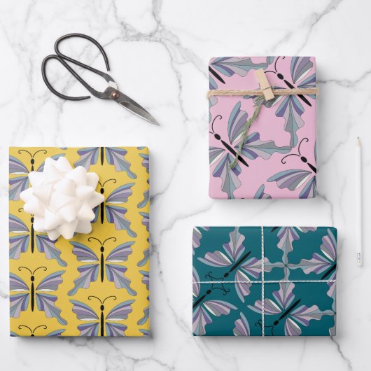 Kleurrijke paarse en blauwe vlinder inpakpapier vel (Voorkant)