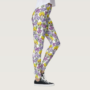 Kleurrijke Paarse en gele krokobloemen voor de len Leggings