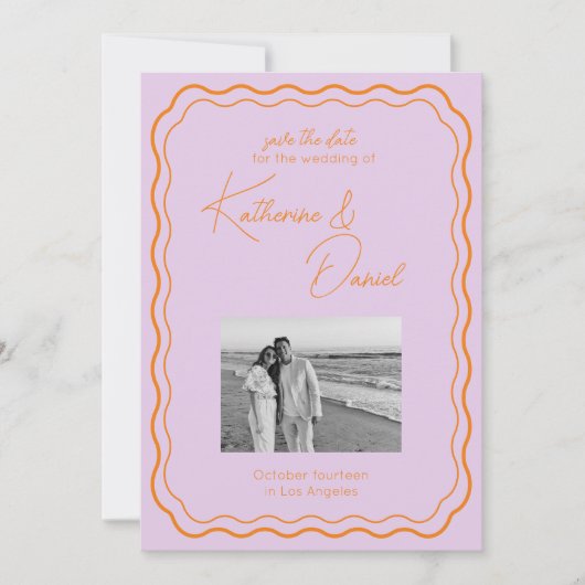 Kleurrijke Paarse en oranje Save The Date Huwelijk Kaart (Voorkant)