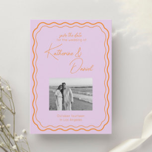 Kleurrijke Paarse en oranje Save The Date Wedding Kaart
