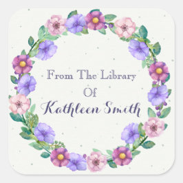 Kleurrijke Paarse en roze bloemenkrans boekenplaat Vierkante Sticker