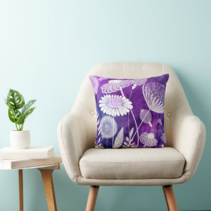 Kleurrijke paarse en violette wilde bloemkunst kussen