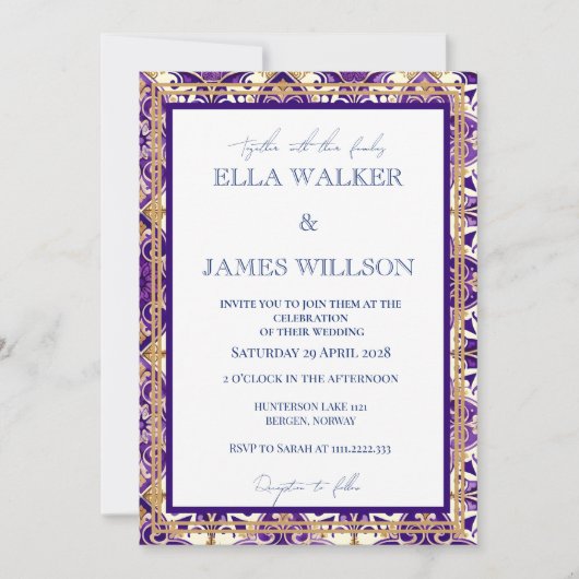 Kleurrijke Paarse Lentemix en Match Bruiloft Kaart (Voorkant)