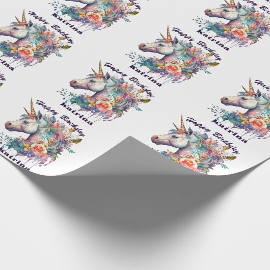 Kleurrijke Paarse magische bloemeneenhoorn Waterve Cadeaupapier (Hoek)