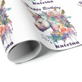 Kleurrijke Paarse magische bloemeneenhoorn Waterve Cadeaupapier (Rol Hoek)