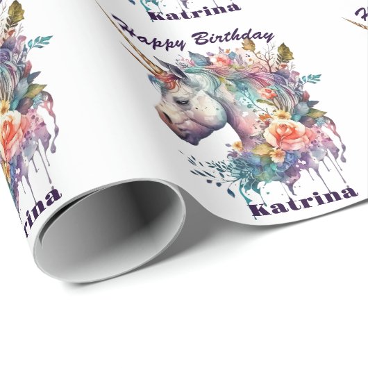 Kleurrijke Paarse magische bloemeneenhoorn Waterve Cadeaupapier (Rol Hoek)