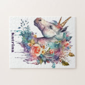 Kleurrijke Paarse magische bloemeneenhoorn Waterve Legpuzzel (Horizontaal)