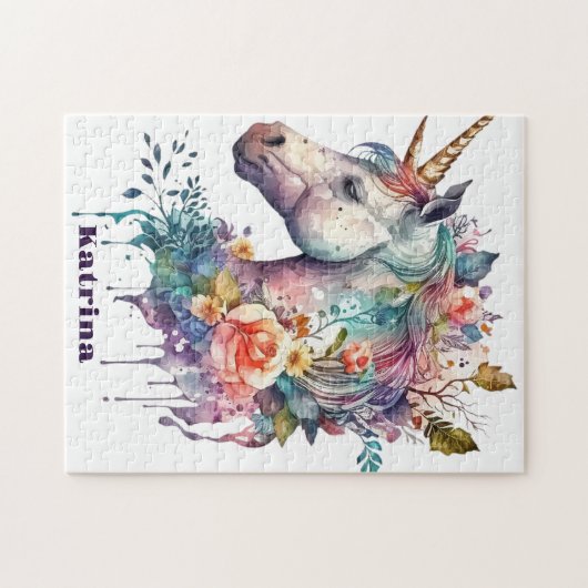 Kleurrijke Paarse magische bloemeneenhoorn Waterve Legpuzzel (Horizontaal)