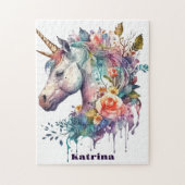 Kleurrijke Paarse magische bloemeneenhoorn Waterve Legpuzzel (Verticaal)