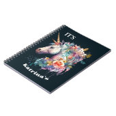 Kleurrijke Paarse magische bloemeneenhoorn Waterve Notitieboek (Linkerzijde)