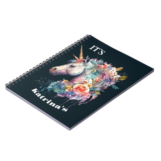 Kleurrijke Paarse magische bloemeneenhoorn Waterve Notitieboek (Linkerzijde)