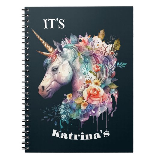 Kleurrijke Paarse magische bloemeneenhoorn Waterve Notitieboek (Voorkant)