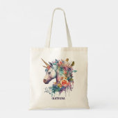 Kleurrijke Paarse magische bloemeneenhoorn Waterve Tote Bag (Achterkant)