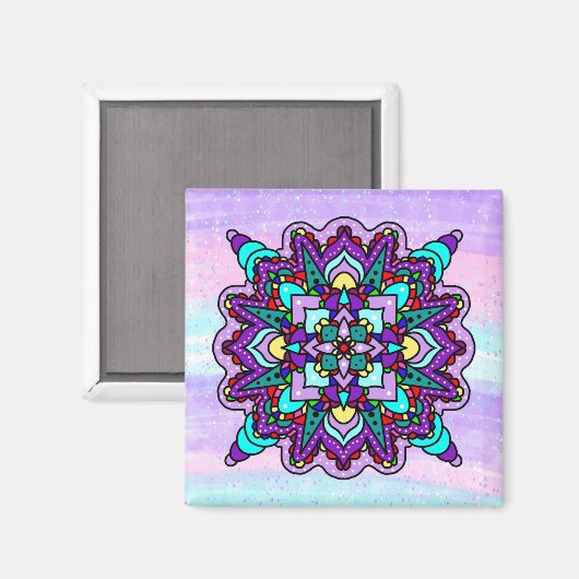 Kleurrijke Paarse Mandala Mystical Magneet (Voorkant / Achterkant)