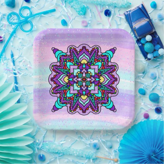  Kleurrijke Paarse Mandala Mystical Papieren Bordje (Feest)