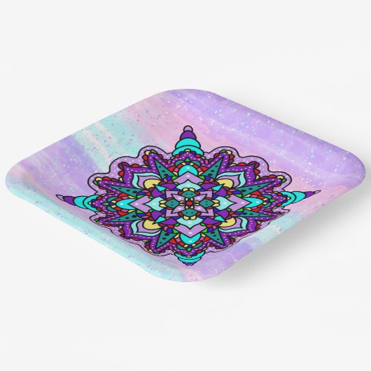  Kleurrijke Paarse Mandala Mystical Papieren Bordje (Gebogen)