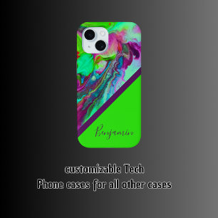 Kleurrijke paarse neon groene chique koele marmer iPhone 15 case